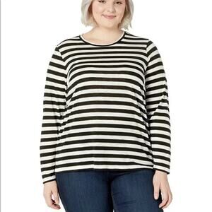 Michael Kors Blue White Evergreen Striped Long Sleeve Shirt OX / Large shirt top